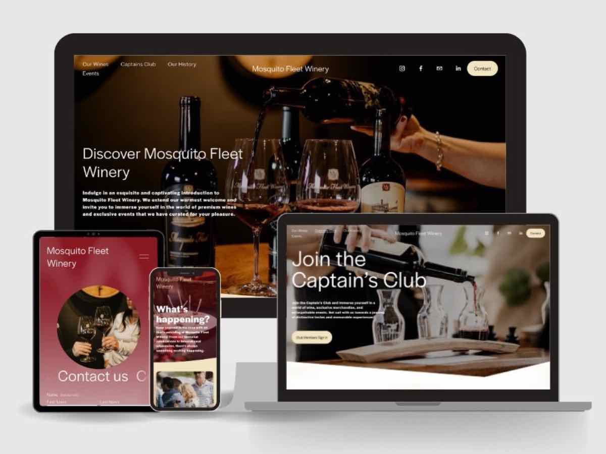 Mosquito Fleet Winery website mockup